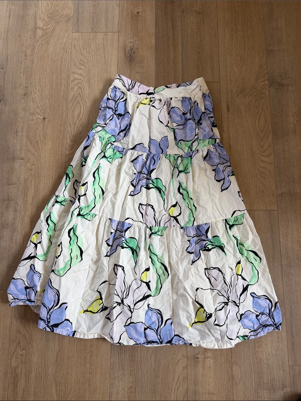 a new day White Tiered Maxi Skirt with Blue, Green & Yellow Floral Print
